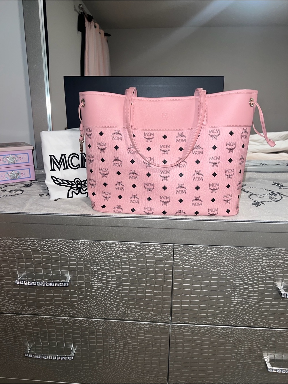 MCM Pink Logo Shopper Tote